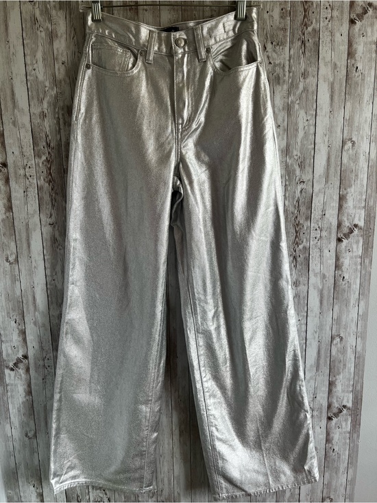 Madewell Denim - Madewell X Aimee Song Metallic Silver Wide-Leg Jeans Concert New Years Size 25